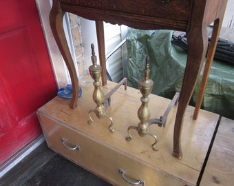 1 set of vintage Brass Andirons, kinda tarnished