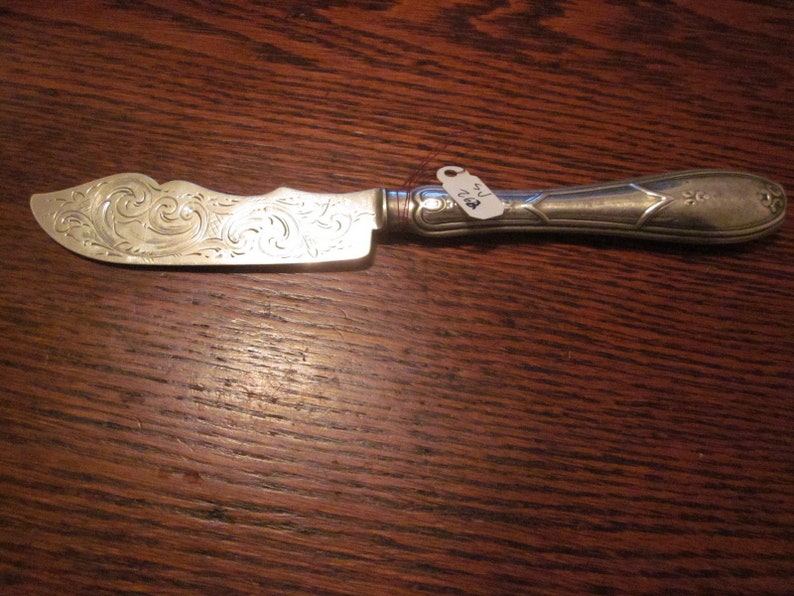 1-19th Century shops Coin Silver Ornate Bright Cut Butter Knife - 30 grams