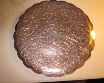 1 c.1920 Damascus/Cairo Ware Tray, silver / chased copper 9 3/4 inches