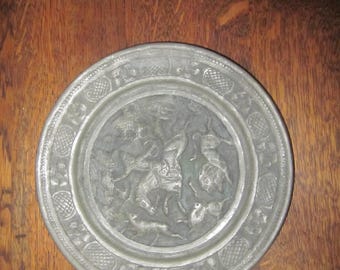 Vintage Kashmiri Tin Tray, small, etched with animals