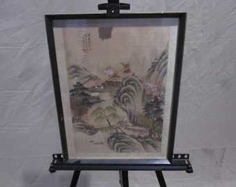 Vintage Japanese Wood Block Print, signed, on silk it appears