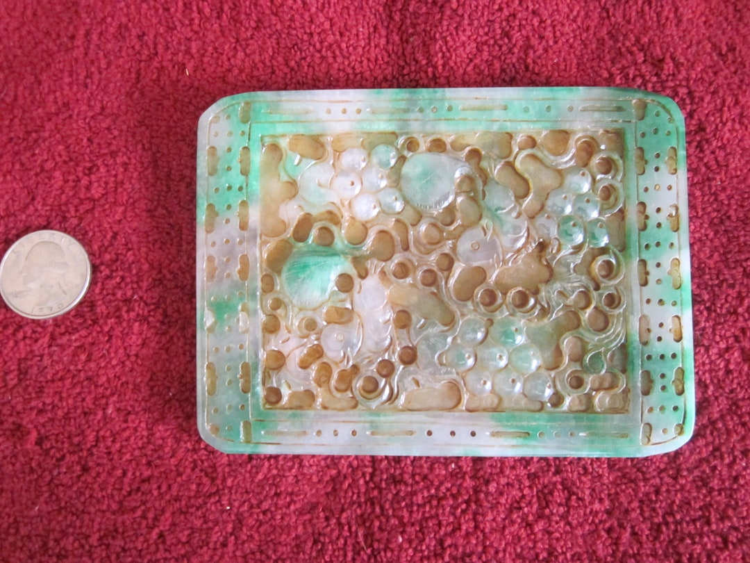1 Vintage Chinese Spinach Jade S.G.3.18 Carved Plaque Etsy