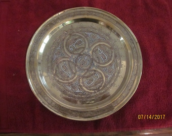 1 Antique Cairo-ware / Damascene Tray, copper / bronze and silver on brass