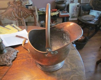 1 c.1910 Heavy Guage Copper Coal Bucket, with its share of dents