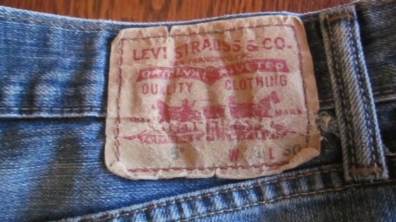 a Distressed Levi's Red Tag 505 Blue Jeans Shorts… - image 6