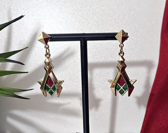 Kaveh Genshin Impact inspired earrings - Gold red green earrings - cosplay