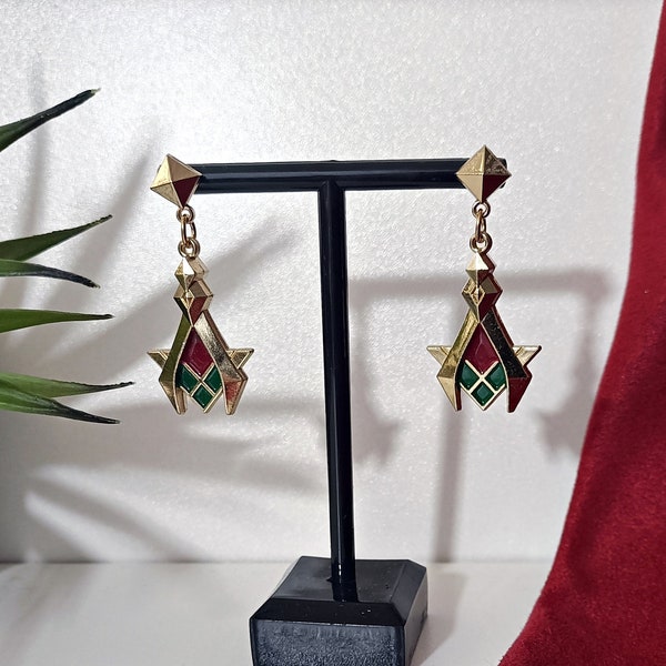 Kaveh Genshin Impact inspired earrings - Gold red green earrings - cosplay