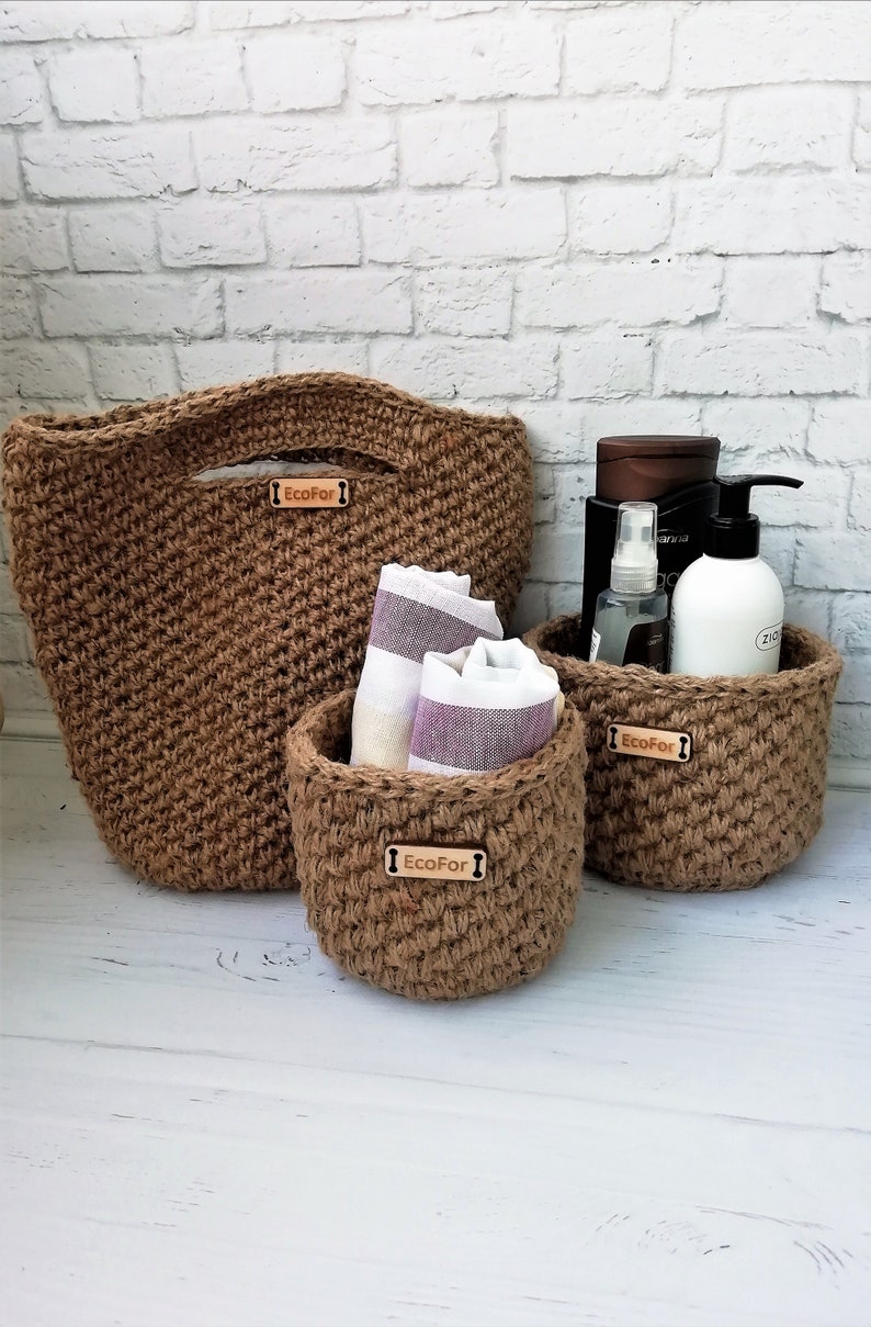 A Set of Baskets for the Bathroom Ecobaskets for Storing Etsy