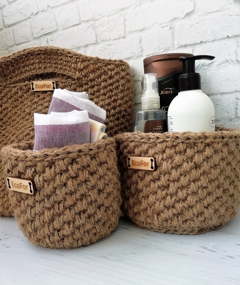 A Set of Baskets for the Bathroom Ecobaskets for Storing Etsy