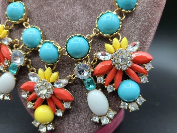 Bib Necklace Rhinestones and Spring Flower Color … - image 8