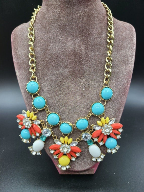 Bib Necklace Rhinestones and Spring Flower Color … - image 9