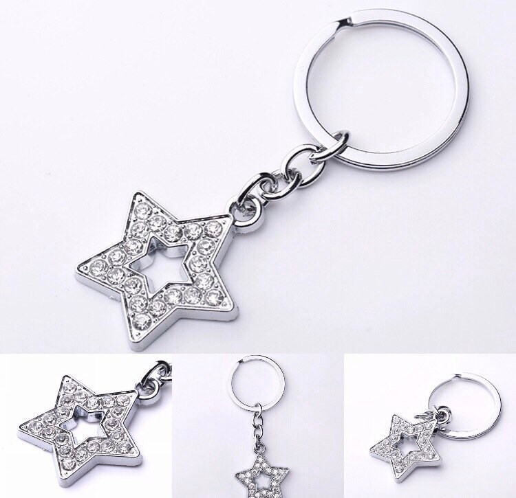 Rhinestone Star Keychain Star Bling Keychain Silver Star Bling Etsy