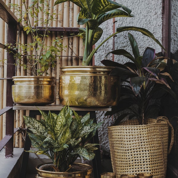 Jardinière en laiton - Jardinière en métal antique, pots de fleurs en laiton pour la décoration intérieure