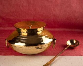 Brass Cooking Pots in Brass Utensils and Cookware with Serving Ladle (Brass Patili - Cooking Handi)