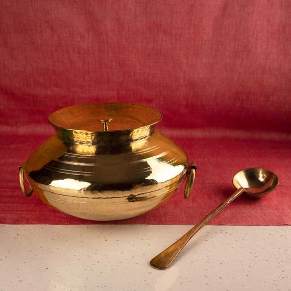 Brass Cooking Pots in Brass Utensils and Cookware With Serving Ladle brass  Patili Cooking Handi 