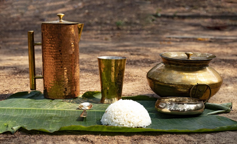 Brass Cooking Pots in Brass Utensils and Cookware with Serving Ladle Brass Patili Cooking Handi image 3