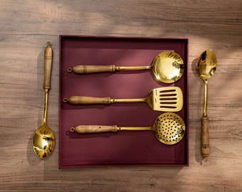 Set of Brass Ladles, Spatulas and Serving Spoons for Cooking (Kitchen Cutlery & Serving Utensils)