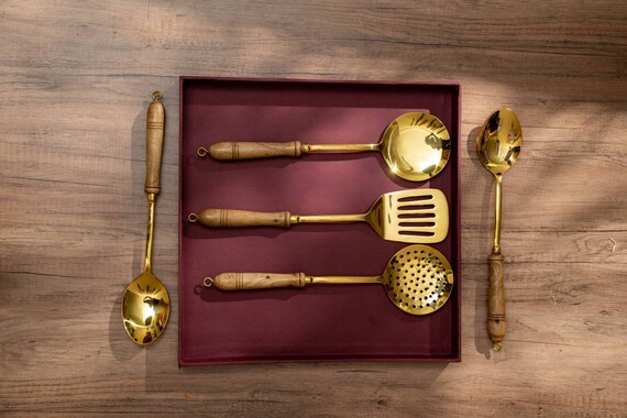 Set of Brass Ladles, Spatulas and Serving Spoons for Cooking kitchen  Cutlery & Serving Utensils 