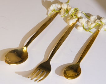 Brass hammered cutlery set