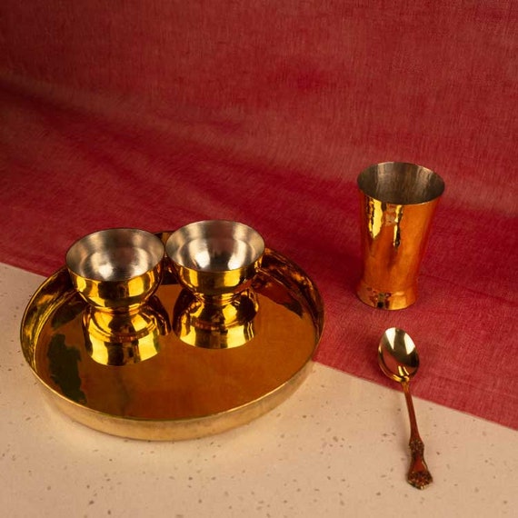 Antique Brass Dinnerware Set high Hipped Plate Brass Tableware Set for Dining Etsy