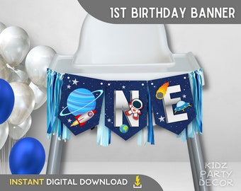 Outer Space High Chair Banner | First Birthday Party Banner | Space planets ONE birthday banner | Outer Space 1st birthday | DIGITAL FILE