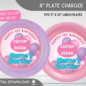 8 inch birthday Plate Chargers | Kids Birthday Party plate chargers | Customized plate inserts | Printable plate charters | DIGITAL FILE