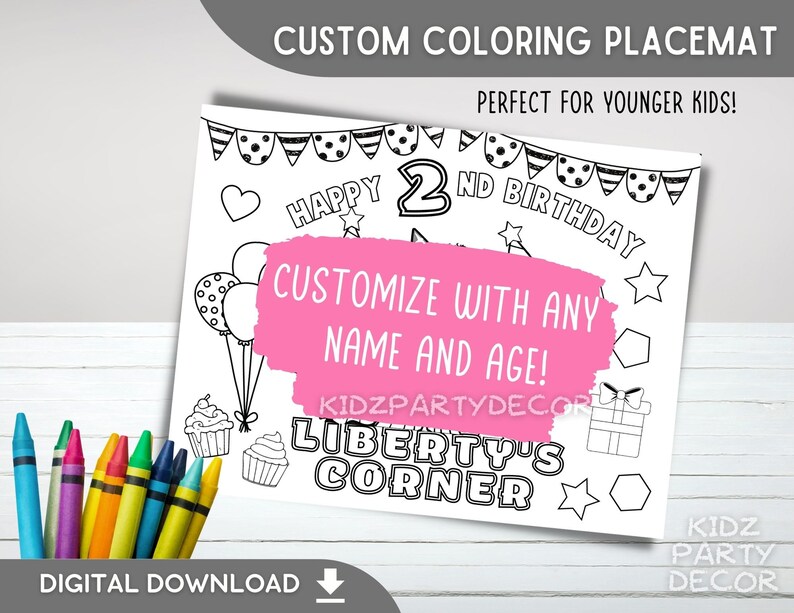 Printable Birthday Placemat Corner Coloring Placemat Kids Etsy