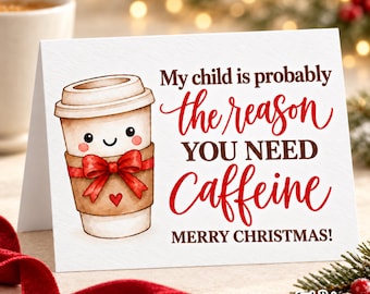 Portatarjetas de regalo de Navidad para profesores, tarjeta de agradecimiento divertida para amantes del café, tarjeta de regalo de café imprimible, regalo navideño para profesores