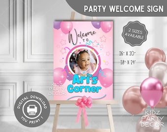 Pink and purple theme Custom welcome sign | Printable Party Sign | Printable Welcome sign | DIGITAL FILE