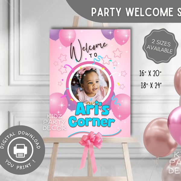 Placa de boas-vindas personalizada com tema rosa e roxo | Placa de festa para imprimir | Placa de boas-vindas para imprimir | ARQUIVO DIGITAL