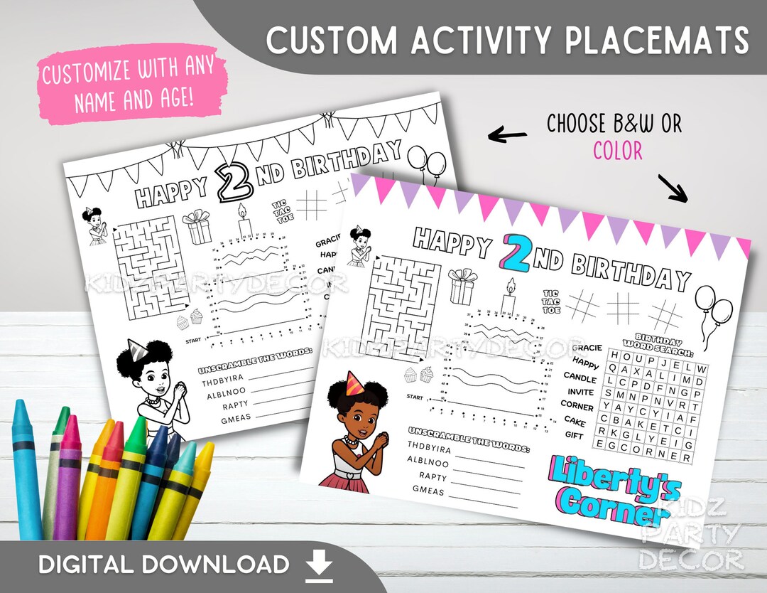 Printable Birthday Placemat Gracies Corner Activity Placemat - Etsy