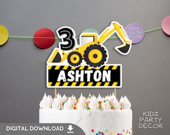 Excavator Birthday Cake Topper | Construction Birthday Party|  Heavy Trucks  | Construction Trucks party | Construction Theme | DIGITAL FILE