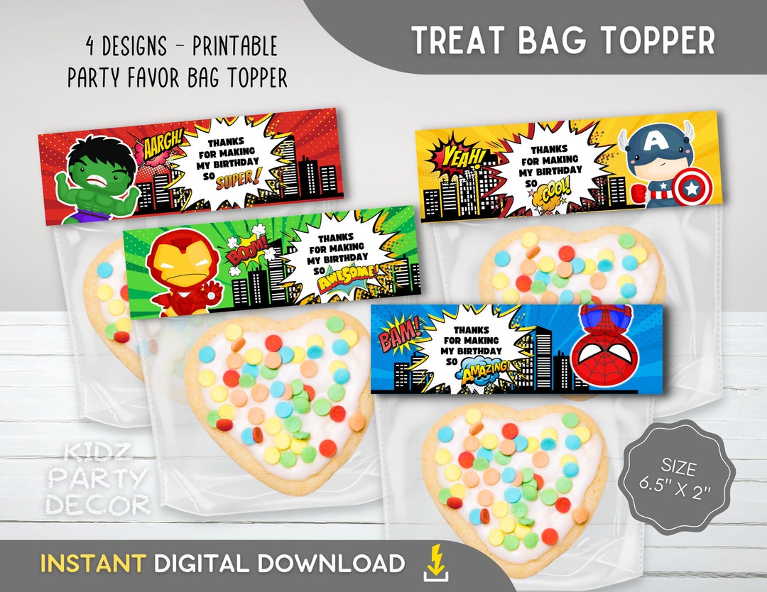 Superhero Party Favor Treat Bag Toppers Superhero Treat Bag Etsy