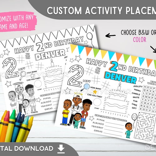 Printable Birthday Placemat Corner Coloring Placemat Kids Etsy