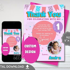 Thank you card | Kids Birthday Party favor stickers | Printable Thank you | birthday thank you card | DIGITAL FILE