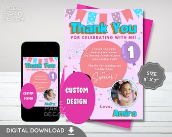 Thank you card | Kids Birthday Party favor stickers | Printable Thank you | birthday thank you card | DIGITAL FILE