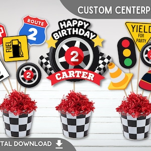 10 Pieces Race Car Birthday Custom Centerpiece | Two Fast birthday table decoration | Race Car party | Race Car Birthday  | DIGITAL FILE