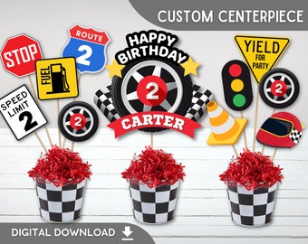 10 Pieces Race Car Birthday Custom Centerpiece | Two Fast birthday table decoration | Race Car party | Race Car Birthday  | DIGITAL FILE