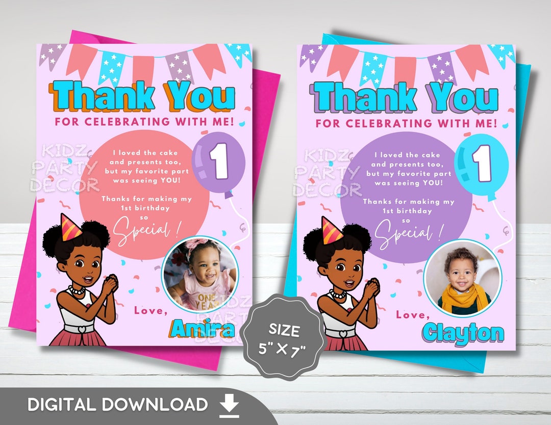 Thank You Card Kids Birthday Party Favor Stickers Etsy