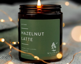 Hazelnut latte, autumn candle, coffee shop, sage green decor, autumn decor, coffee beans, luxury candle, coffee lovers, forest candle