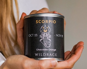 Scorpio candle, zodiac candle, Scorpio gifts, chocolate orange candle, Constellation gifts, witchy decor, black candle, black home decor