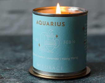 AQUARIUS candle zodiac gift, unique artisan home decor, witchy gifts for her, gifts for her on her birthday, sustainable home decor