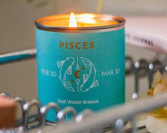 horoscope candle, PISCES, Zodiac candle, Zodiac gifts, ocean candle, essential oils, Star signs, Constellation gifts, water signs