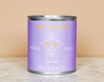 SAGITTARIUS, Zodiac candle, Zodiac gifts, lavender candle, Star signs, Constellation gifts, witchy decor, black candle, horoscope candle