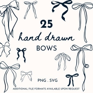 25 Hand Drawn Bow Illustrations - Digital Download | Bow Line Drawings | SVG PNG Illustrations | Bow Clipart | Bow Drawings