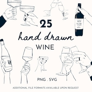 25 Hand Drawn Wine Illustrations - Digital Download | Wine Line Drawings | SVG PNG Illustrations | Wine Clipart | Wine Drawings