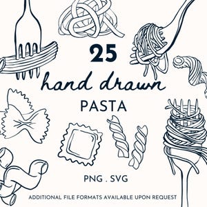 25 Hand Drawn Pasta Illustrations - Digital Download | Pasta Line Drawings | SVG PNG Illustrations | Pasta Clipart | Pasta Drawings