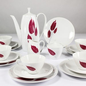 Coffee Service Arzberg 2025 Decor Red Leaves Spoonhardt 50s Porcelain