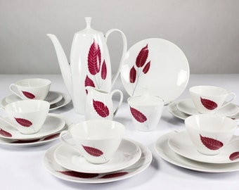 Coffee Service Arzberg 2025 Decor Red Leaves Spoonhardt 50s Porcelain