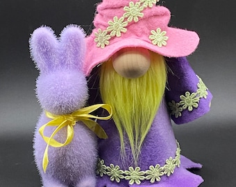 light purple bunny and gnome